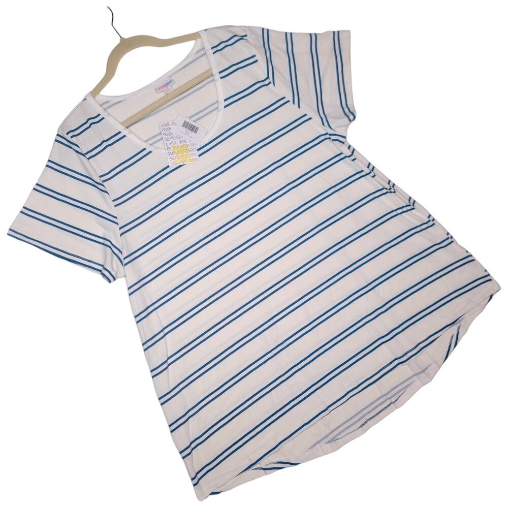 LuLaRoe Classic T 3XL White Blue Striped Nautical Summer Short Sleeve Tee Top